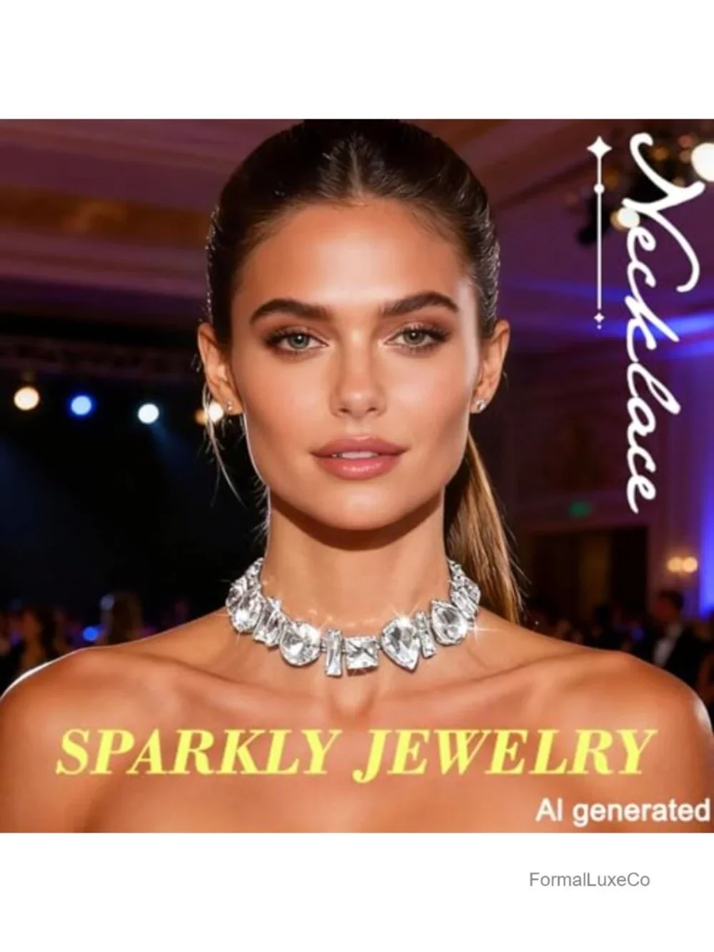 Chunky Crystal Choker Necklace for Women, Sparkly Rhinestone Wedding Prom